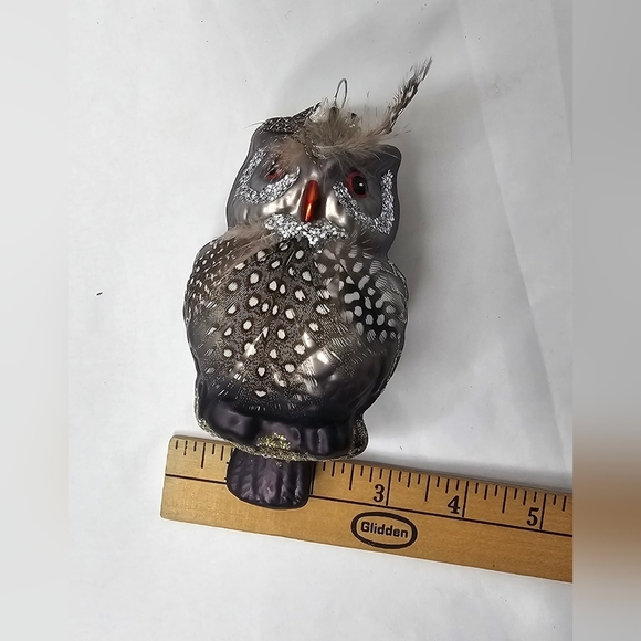 Vintage Blown Glass OWL 5" Christmas Ornament Brown Gradient Glitter Feathers - Picture 6 of 7